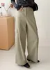 Shengdu26 Otoño Nuevo Estilo Coreano Ropa de Trabajo Pantalones de Bolsillo Casuales Simples de Cintura Alta Versátiles de Algodón Puro de Pierna Ancha