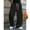 Calça esportiva casual masculina Amazon, forrada com fleece, tamanho europeu, para outono e inverno, corte reto solto, calça esportiva versátil de malha