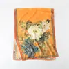 Lenço de Seda Estampado Elegante Retro Primavera e Verão Lenço Grande Longo Xale de Viagem de Alta Qualidade Proteção Solar Lenço para Mulheres Lenço de Cabeça