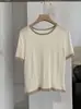 Tricô Kekezoon com Costura em Cor Contrastante Recortado de Manga Curta para Mulheres Verão Novo Estilo Tendência Top 7477