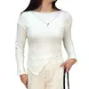 Nova Camiseta com Fendas, Efeito Emagrecedor, Blusa Assimétrica de Manga Longa com Gola Redonda, Peça para Usar por Baixo no Outono e Inverno, Ajuste na Cintura Casual, Mulheres Doces e Picantes
