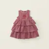 2026 Novo Estilo de Verão Saia de Bolo Bordada Xadrez para Meninas Vestido Princesa Sem Mangas Doce Vestido de Verão Estilo Coreano para Bebê