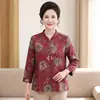 Camisa estampada de cuello alto para mujer de mediana edad y anciana, estilo nuevo, elegante y adelgazante, abrigo fino para mujer que reduce la edad.