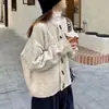 Suéter Holgado Sencillo de Cuello Redondo con Botones de Cuerno para Mujer, Top Corto Chaqueta, Nuevo Estilo Coreano Otoño e Invierno, Suéter de Punto Cárdigan