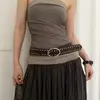 Cinto de Rebites Preto Europeu e Americano Punk Casual Versátil Retro Design Decorativo Senso de Design Cinto Americano Slim para Mulheres