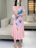 Miyake 2024 Verano Estilo Coreano De Alta Gama De Moda Plisado Estampado De Capullos De Flores Elegante Vestido Elástico Para Mujer