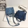 Ins-style coreano-estilo lona saco denim ombro crossbody bag estilo japonês chique casual cor sólida mão transportado bolsa de pano das mulheres moda