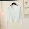 Cárdigan de punto acanalado de manga corta y larga con cuello en V para primavera y otoño para mujer, chaqueta de mujer ajustada de cintura alta