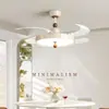 Lâmpada Ventilador Nova Moderna Simples Frequência Variável Silenciosa Invisível Estilo Medieval Creme Sala de Estar Quarto Sala de Jantar Ventilador de Teto Lâmpadas