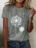 Camiseta de cuello redondo con estampado de diente de león, Top casual de manga corta, Primavera y Verano, Ropa para mujer