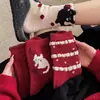 Calcetines de Lana para Mujer, Calcetines de Media Caña de Gato Lindo de Dibujos Animados, Calcetines Holgados de Encaje con Patrón de Diamantes de Estilo Japonés, Calcetines Rojos del Año del Zodiaco