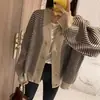 Cardigan de malha estilo coreano para primavera e outono, novo estilo retrô preguiçoso, feminino, listrado, solto, grosso, casaco suéter externo feminino