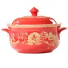 Olla de longevidad de cerámica roja china de Jingdezhen con tapa, olla de sopa de melocotón de longevidad con doble asa y carácter de longevidad, regalo de cumpleaños personalizado para personas mayores