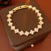Pulseira com Fecho de Flor em Zircônia Banhada a Ouro Real, Luxo Leve, High-End, Pulseira Exquisita, Elegante, Nicho, Joia Versátil