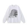 Camiseta Manga Longa Estilo Hip-hop Americano Moda Nacional Lavada Desgastada Vintage Estampada com Figura Masculina Street Retro Top Base