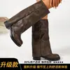 Bota plisada versátil, simple y elegante, para mujer, nuevo modelo otoño 2026, botas largas ajustadoras hasta la rodilla con cordones