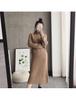 Otoño e Invierno 2024 Nuevo Estilo Coreano Celebridad de Internet Camiseta Holgada para Fondo Largo Medio Cuello Alto Suéter Grueso de Punto Pulóver hasta la Rodilla Falda para Mujer