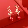 Brincos Originais Lucky Koi de Ágata Vermelha para Mulheres Prata Esterlina 925 Novo Estilo Chinês Ano do Cavalo do Zodíaco Brincos Atacado