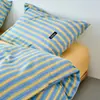 Xiang Ling Premium Sencillo Estilo Ins 100% Algodón Rayas Algodón Puro Juego de Cama de Cuatro Piezas: Sábana, Funda de edredón, Funda de almohada