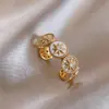 Anillo Abierto de Oro Real de 18K Electrochapado con Circonita Ovalada Estallido de Estrella con Diseño Único, Joyería de Estilo Vintage Francés