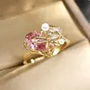Anillo de Corazón Dulce con Lazo y Circonita para Mujer, Anillo de Moda Elegante de Gama Alta, Lujo Accesible, Diseño de Nicho, Anillo Exquisito