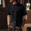 Nueva Camiseta de Punto Suave de Manga Corta para Hombre de Gama Alta, Marca Trendy de Otoño, Estilo Old Money, Camiseta Básica Ligera Texturizada