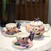 Juego de Taza y Plato Flor de Lirio Adornos para Tetera Creativa Hogar Patio Romántico Tetera de Flores Té de la Tarde en Casa