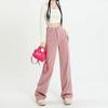 Pantalones vaqueros rosa sucio para mujer, otoño 2023, nuevos, de cintura alta, adelgazantes, holgados, de pierna ancha y rectos.