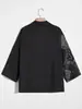 Nova Jaqueta Cardigan Masculina Estilo Meio-Rua Flor de Castanha Lateral Estampa Japonesa Manga Três Quartos Gola Alta Proteção Solar