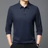 Nova Camisa Polo com Gola Outono e Inverno Masculina Manga Longa Cor Lisa Camisa Base para Meia-Idade Camiseta Versátil para Negócios Solta