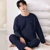 Pijama de algodón con tejido gofrado para mujer, de manga larga y pantalón largo, disponible en stock, nuevo estilo de otoño, también lo pueden usar los hombres como ropa de exterior, conjunto de ropa de estar para parejas