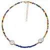 Collar de cuentas de arroz de colores estilo europeo y americano, estrella de mar, perla, multicapa apilado, collar hecho a mano con cuentas, joyería para mujer que no se decolora, venta al por mayor