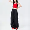 Calça Cargo Casual Solta Streetwear de Nicho Feminina Cáqui Cintura Alta Emagrecedora Nova Fina Perna Larga Secagem Rápida Calça Paraquedista