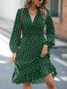 Comércio exterior transfronteiriço Europa e Estados Unidos outono novo decote em V elegante retrô elegante cintura emagrecedora bolinhas manga longa vestido mulheres