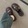 Nuevos Mocasines Primavera y Otoño 2025 para Mujer con Tacón Grueso Suela Gruesa Zapatos de una Sola Capa Hebilla de Cinturón Retro Estilo Británico Aumentadores de Altura Zapatos Pequeños de Cuero