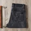 Estação europeia verão fino jeans masculino reto slim lavado stretch avançado importado casual Calças jeans