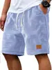 2026 Nuevos Pantalones Casuales Transpirables a Cuadros Pequeños para Hombre de Amazon Transfronterizo con Cordón, Bermudas Versátiles de Cinco Bolsillos con Etiqueta de Cuero