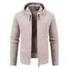 2026 Nuevo Cárdigan de Punto con Cremallera y Capucha de Terciopelo para Hombre, Grueso de Hilo, Suéter Cálido, Chaqueta Casual de Otoño e Invierno