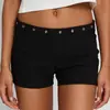 Verano Calle Alta Retro Estilo Ins Moda Simple Estilo Gótico Sexy Color Sólido Pantalones Cortos Casuales para Mujer con Decoración de Remaches