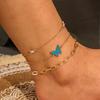 Amazon Europeo y Americano Nueva Moda Distintivo Colgante de Mariposa Estrella Azul Set de 3 Piezas Cadena de Tobillo Ajustable