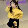 Sudadera con Capucha Forrada de Forro Polar Otoño e Invierno Linda Caricatura Niñas Nuevo Conjunto de Moda Infantil Traje Deportivo Conjunto de Dos Piezas Tendencia