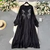 Vestido de Moda Transfronterizo para Mujer Tallas Grandes con un Diseño Elegante, Bordado, Corte Holgado, Adelgazante, Vestido Largo de Vacaciones Estilo Étnico