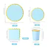 Dopamina Color Puro Encaje Estampado en Caliente Desechable Plato de Papel Vajilla Taza de Papel Servilleta Suministros para Fiesta Decoración Set Festivo