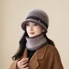 2025 Sombrero de Pescador para Madres de Mediana Edad y Mayores Sombrero de Lana para Mujer Bufanda de Abuela Otoño e Invierno Sombrero de Copa Cálido Tejido