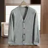 Suéter masculino de cashmere de montanha com sete agulhas e fios duplos, cardigan de inverno com decote em V, casaco de lã tricotado com abotoamento simples