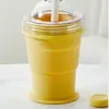 Nueva taza de hielo plegable portátil de silicona con pajita incorporada, molde de taza de hielo de silicona de grado alimenticio para salidas de verano