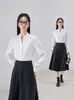 Otoño e Invierno 2025 Ropa Formal Profesional Traje para Entrevista de Examen de Servicio Civil y Calificación Docente Camisa de Manga Larga Rosa con Lazo para Mujer