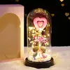 Flor de Rosa con Lámina de Oro en Cubierta de Cristal Muñeca Luminosa Flor Eterna Decoración para San Valentín, Navidad, Regalo para Novia o Esposa