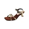Sandalias de tiras cruzadas con flor de pedrería para mujer, nuevo estilo de hada de verano, adecuadas para combinar con faldas, con tacones de aguja, zapatos de estilo romano