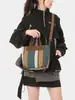 Bolso de Lona Versátil de Gran Capacidad Transfronterizo con Rayas Francesas y Bloques de Color, Bolso de Hombro Artístico Estilo Estudiante